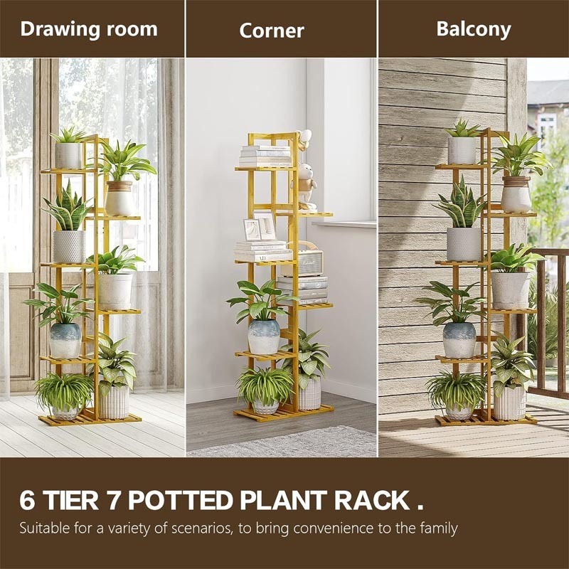 Bamboo Plant Stand Indoor Tall Plant Shelf Outdoor for Multiple Plants 6 Tier 7