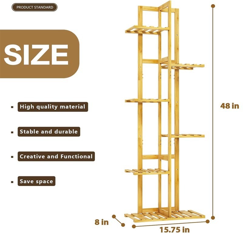 Bamboo Plant Stand Indoor Tall Plant Shelf Outdoor for Multiple Plants 6 Tier 7