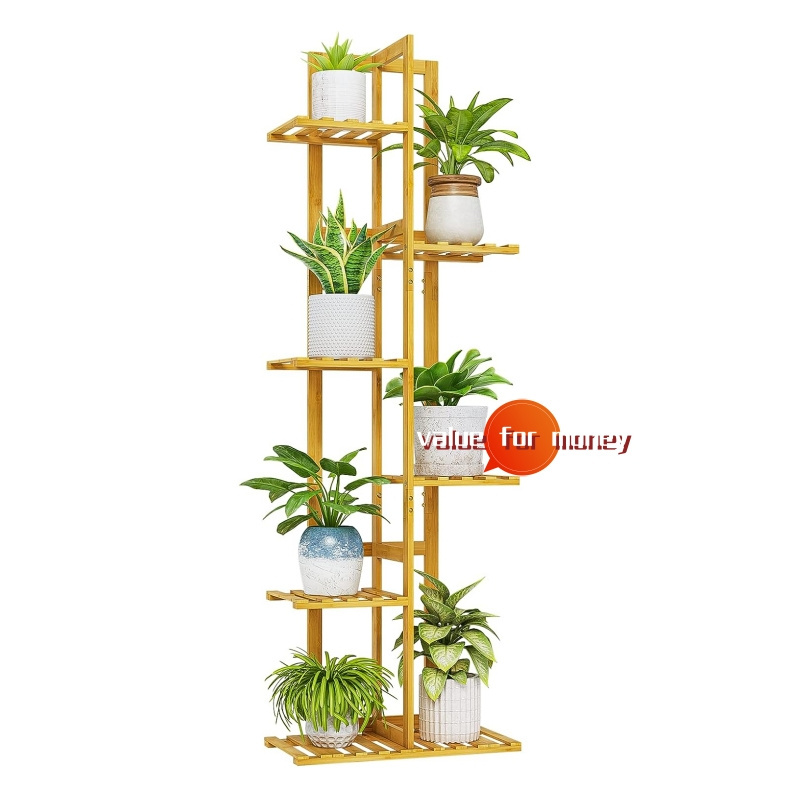 Bamboo Plant Stand Indoor Tall Plant Shelf Outdoor for Multiple Plants 6 Tier 7