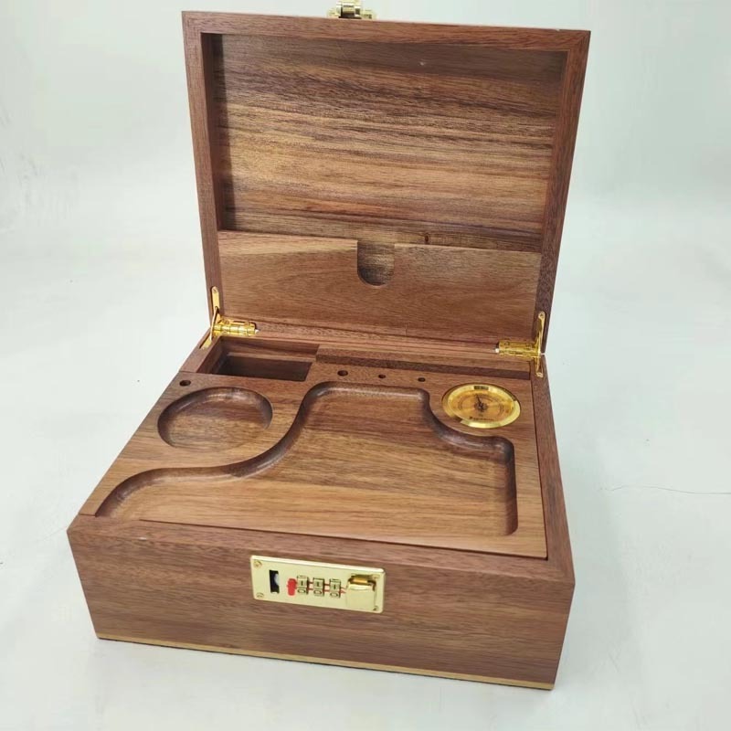 Large Bzz Box (Stash Box, Bamboo) with Bamboo Rolling Tray 3 Hygrometer Stash Jars - Lock Box -Organizer - Smell Proof