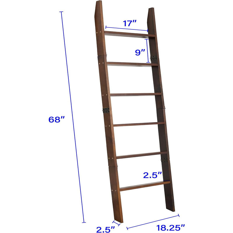 Blanket Ladder Wooden Decorative, Wall Leaning Blanket Holder Rack (Brown)