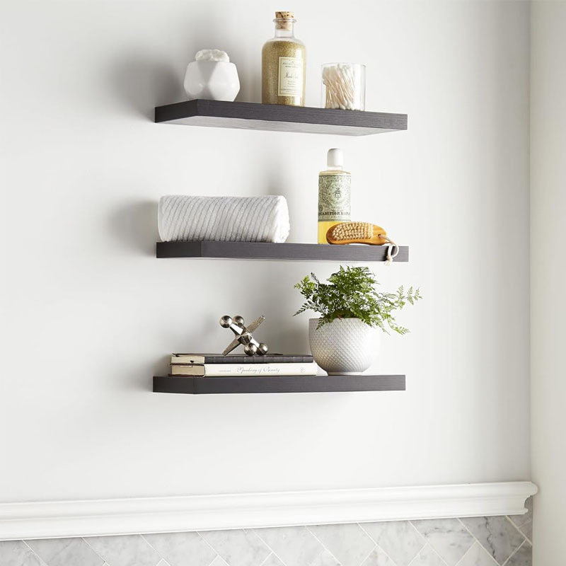 Farmhouse Decor Wall Shelves Wall Mounted Rustic Beautiful Black Wood Shelves for Bathroom Floating Shelves