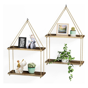 Modern Home Room Decor Boho Wall Decor Display Shelves Natural Solid Wood 2 Tier Floating Shelves for Wall