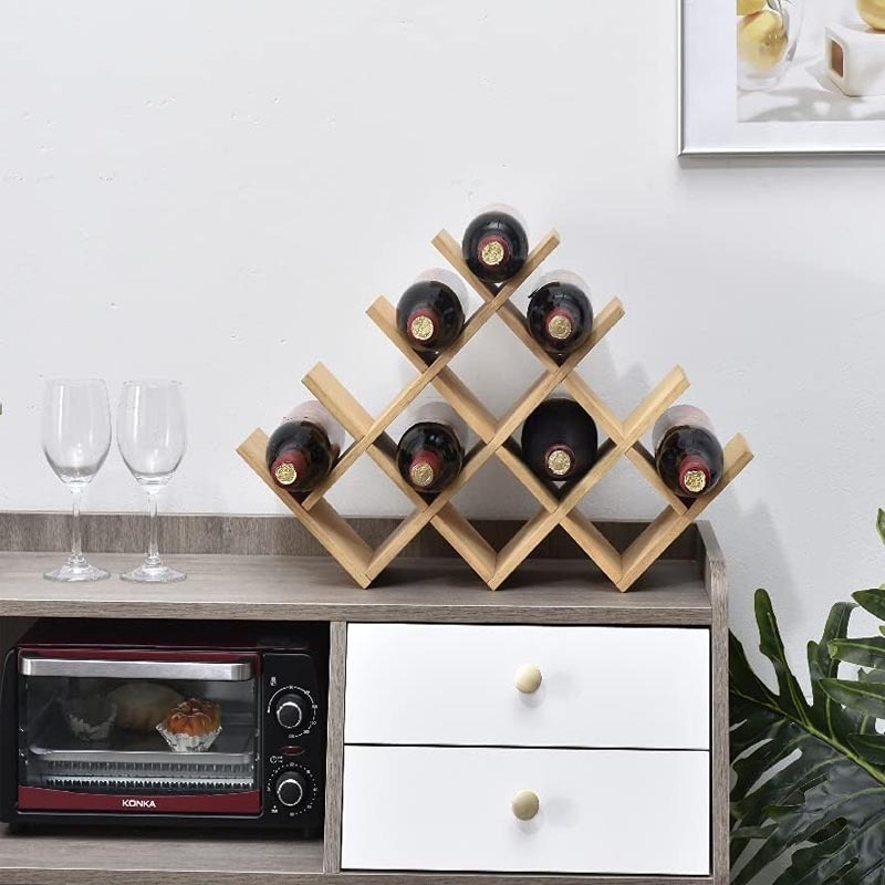 Wooden 13-Bottle Wine Rack - Nature Wood 4-Tier Wine Display Rack/Free Standing and Countertop Wine Storage Shelf