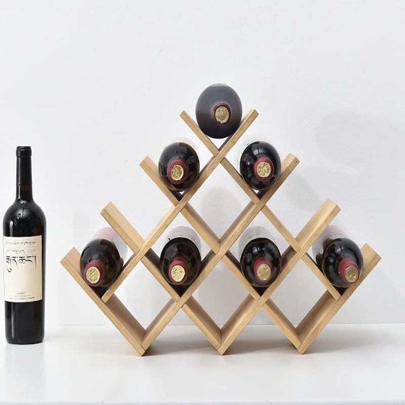 Wooden 13-Bottle Wine Rack - Nature Wood 4-Tier Wine Display Rack/Free Standing and Countertop Wine Storage Shelf