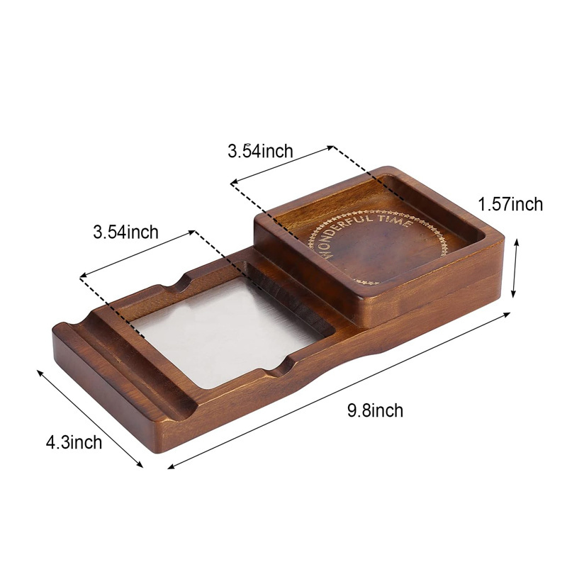 Cigar Ashtray Coaster Whiskey Glass Tray and Cigar Holder, Wooden Ash Tray Slot to Hold Cigar,Rest Accessory Set Gift for Men