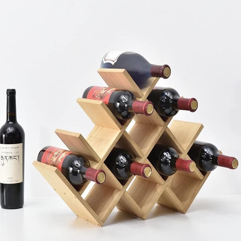 Wooden 13-Bottle Wine Rack - Nature Wood 4-Tier Wine Display Rack/Free Standing and Countertop Wine Storage Shelf