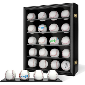 Modern Uv Protected Glass Door Wall Mount Solid Wood Lockable Baseball Shadow Box 20 Balls Baseball Display Case Holder