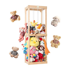 Stuffed Animal Zoo Storage, Wood Zoo Animals Storage Toy Holder, 60" Floor Stuffed Animal Organizer with Bold Elastic Rope,