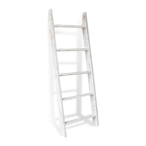 Wholesale Custom Rustic Farmhouse Wall Leaning Holder Rack White Wooden Decorative Blanket Ladder Shelf Stand