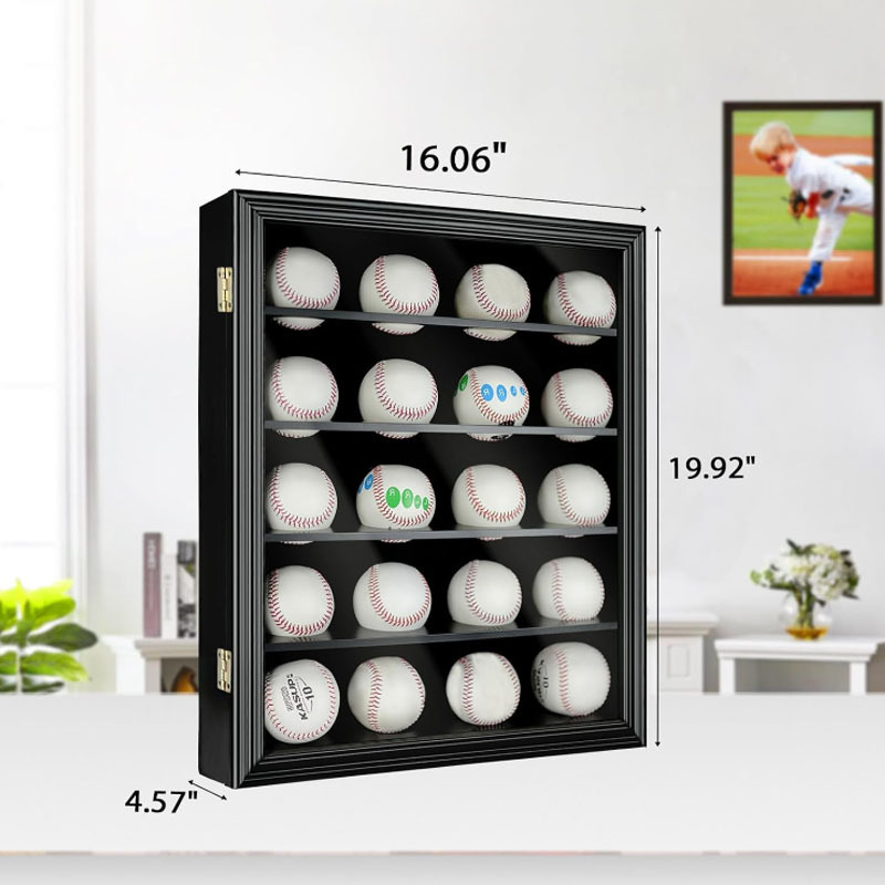 Modern Uv Protected Glass Door Wall Mount Solid Wood Lockable Baseball Shadow Box 20 Balls Baseball Display Case Holder