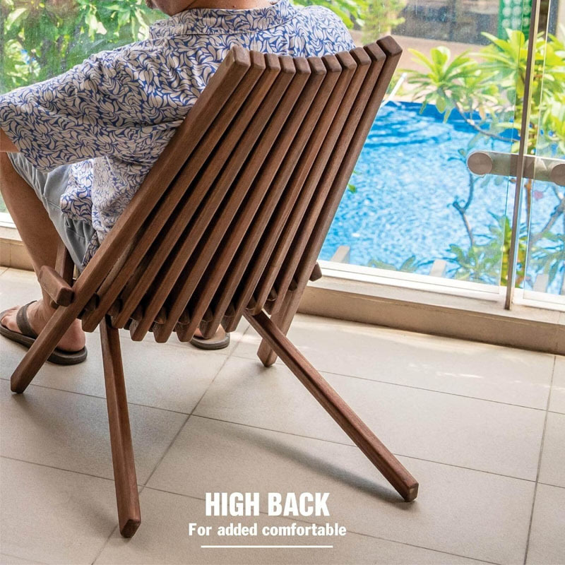 Wooden Folding Chair for Outdoor, Low Profile Acacia Wood Lounge Chair with  Certified Acacia Wood, Fully Assembled