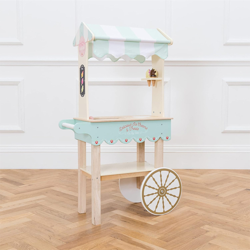 Wooden Toy Role Play Ice Cream Trolley | Boys Or Girls Pretend Play Toy Food Candy Cart Cupcake Stand Wood Candy Cart