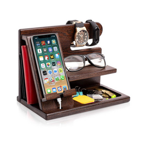 Wood Phone Docking Station Ash Key Holder Wallet Stand Watch Organizer Men Gift Husband Wife Anniversary Dad Birthday