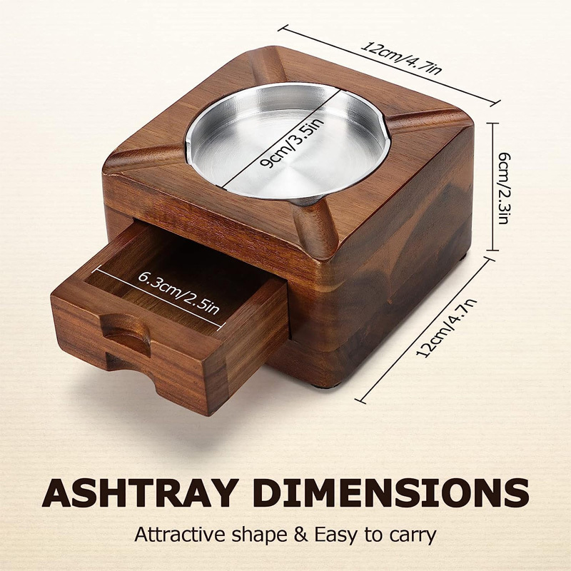 Personalized Cigar Gifts for Men Square 4 Slots Cigar Holder with Accessories Drawer Wooden Cigar Ashtray