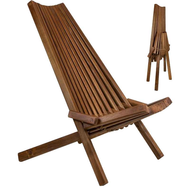 Tamarack Folding Wooden Outdoor Chair -Stylish Low Profile Acacia Wood Lounge Chair for the  Garden Assembly Required Cinnamon