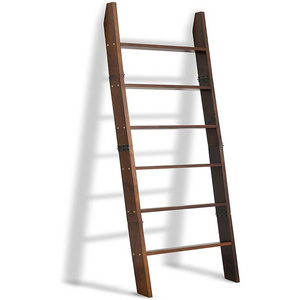 Blanket Ladder Wooden Decorative, Wall Leaning Blanket Holder Rack (Brown)