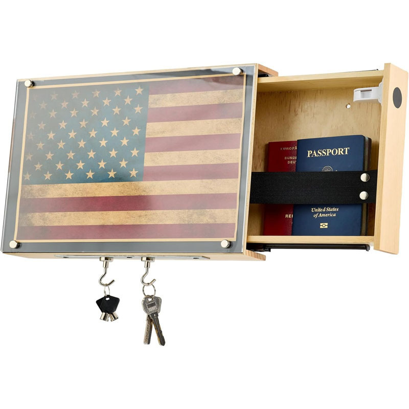 Wall Shelf Gun Safe, Handmade Wooden Box Storage  Pistols Wall Cabinet with Magnetic Lock