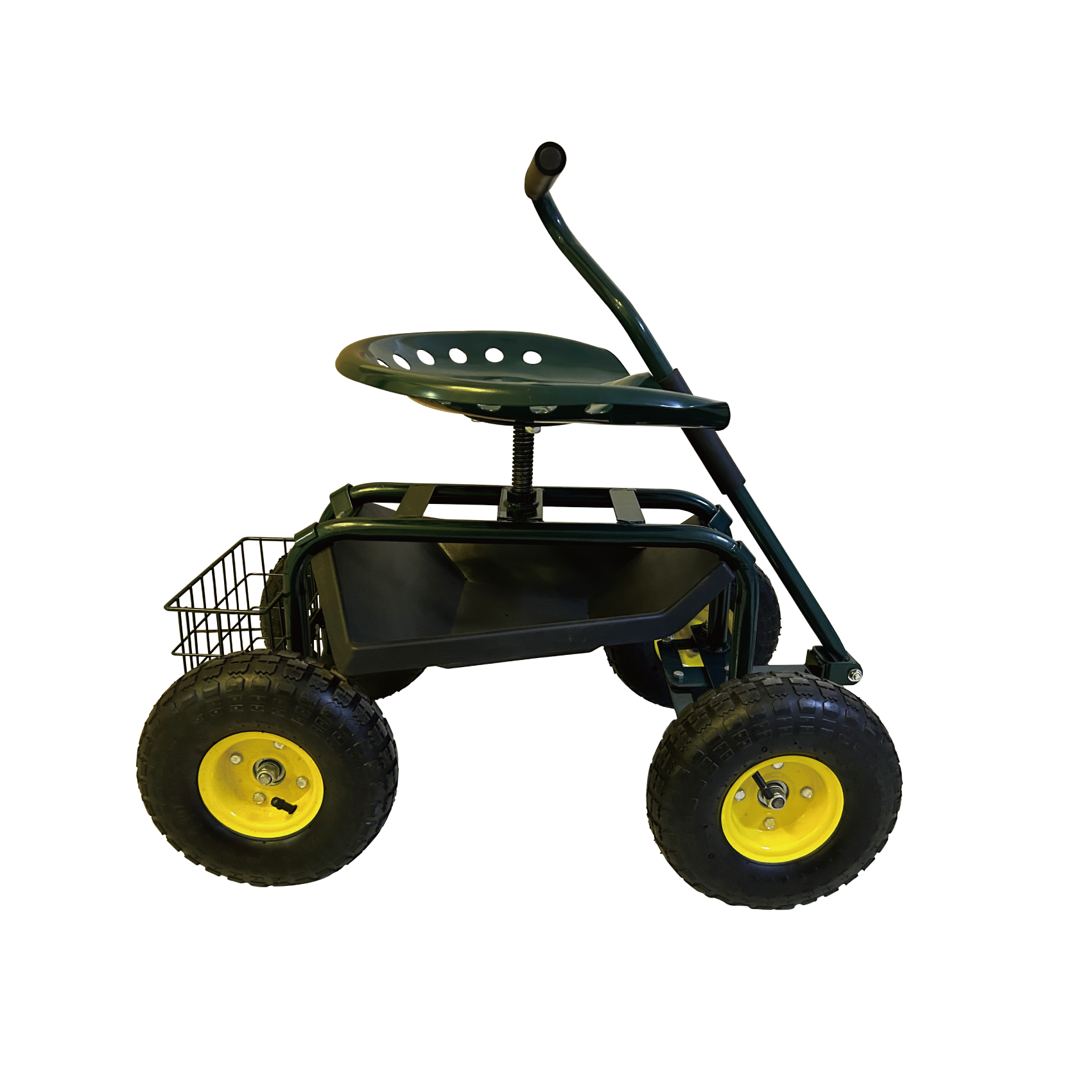 Heavy Duty Rolling Garden Scooter Work Seat Cart With Tool Tray And Basket