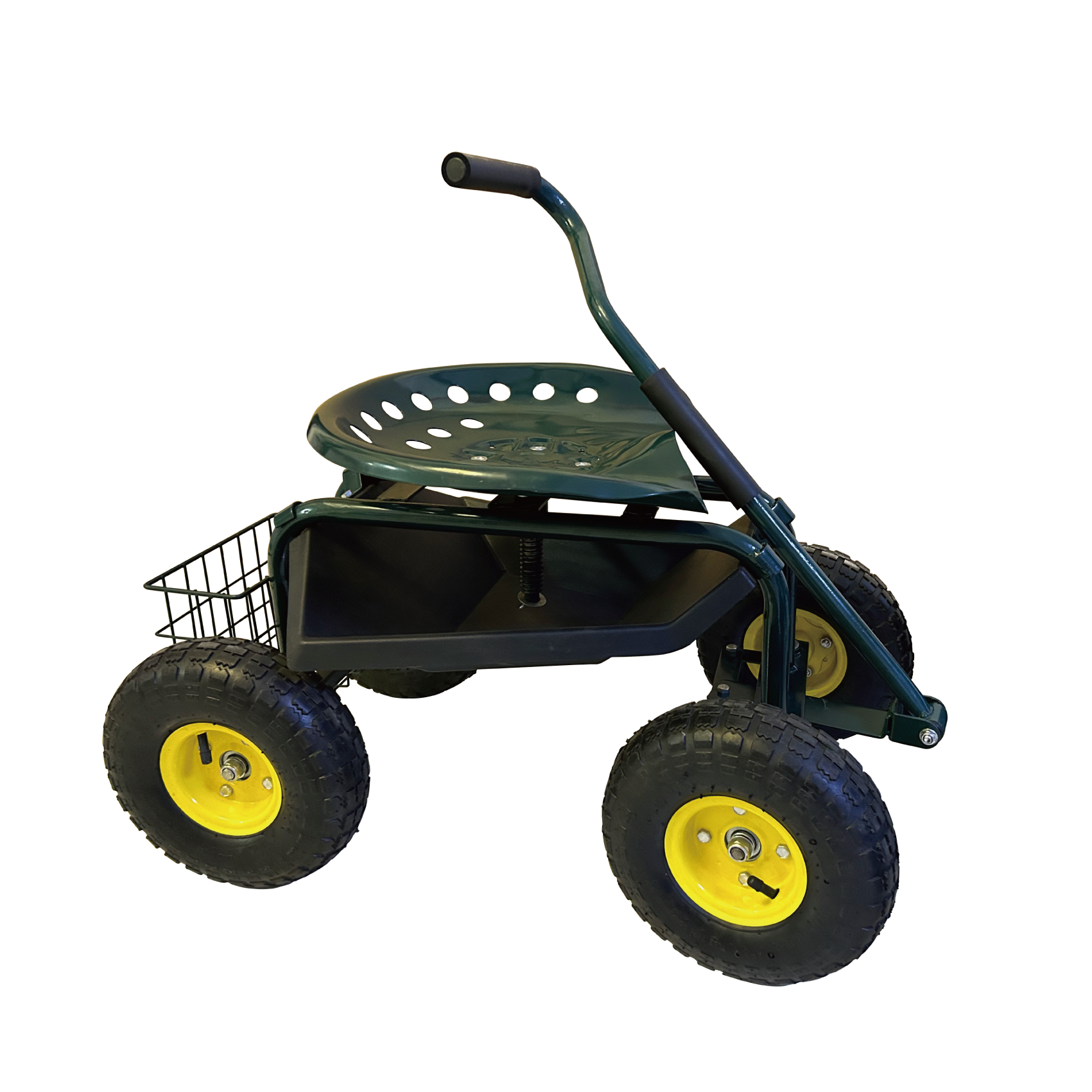 Heavy Duty Rolling Garden Scooter Work Seat Cart With Tool Tray And Basket