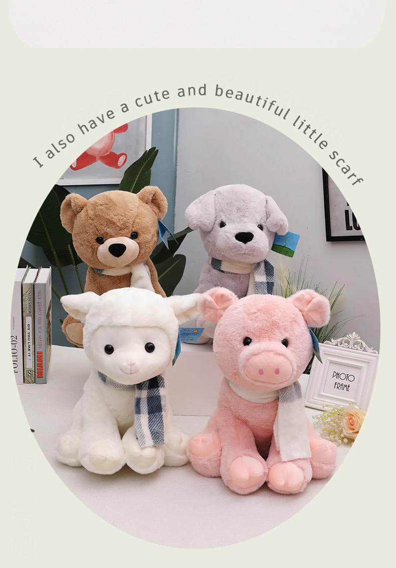 Q version cute scarf bear short plush animal doll soft cute doll doll dog plush toy one generation baby soft toy set