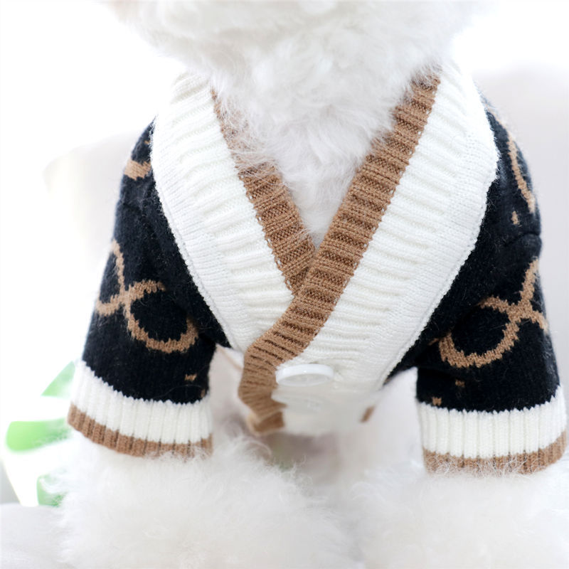 Cross-border dog knitted sweater autumn and winter clothing v-neck cardigan teddy bear clothing small dog cat pet clothes