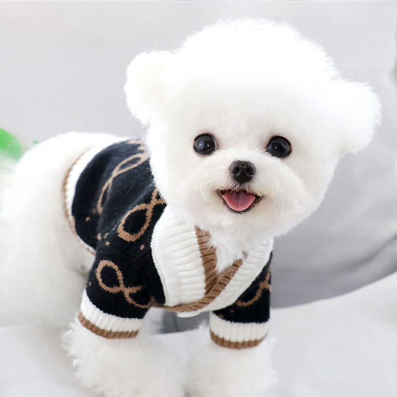 Cross-border dog knitted sweater autumn and winter clothing v-neck cardigan teddy bear clothing small dog cat pet clothes