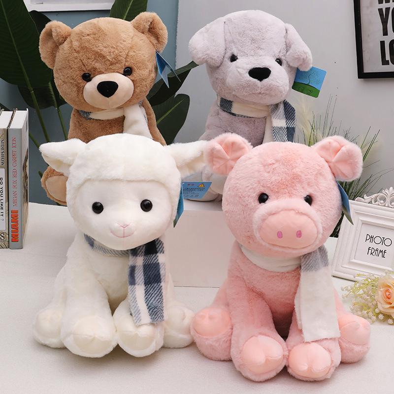 Q version cute scarf bear short plush animal doll soft cute doll doll dog plush toy one generation baby soft toy set