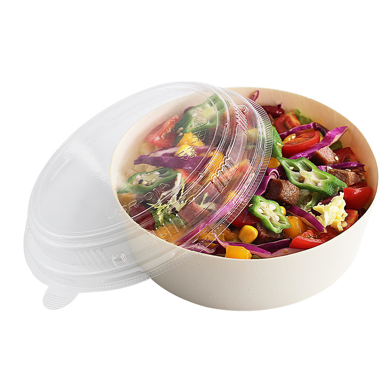 Eco-Friendly Disposable Biodegradable Wooden Salad Bowl Round Take Away Cake Cheese Charcuterie Lunch Bento Food Packaging Box