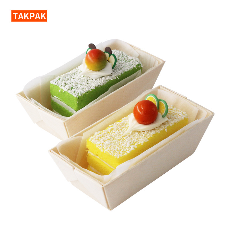 Factory Baking Pan Disposable Wooden Muffin Loaf Brownie Meal Fruit Bakeware Biodegradable Bread Baking Mold With Baking Paper