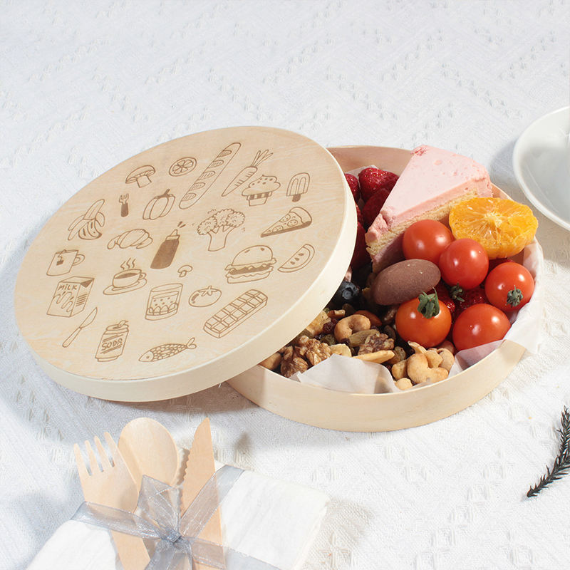 Customized Round Wooden Balsa Cheese Gift Box Candy Fruit Lunch Box Microwave Wooden Packaging Box