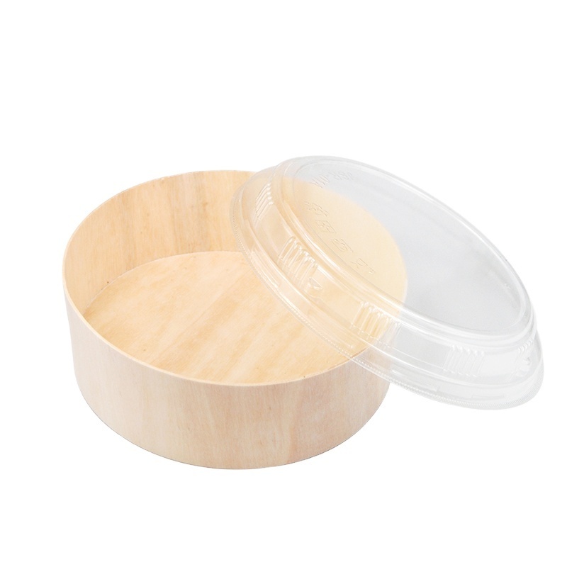 Eco-Friendly Disposable Biodegradable Wooden Salad Bowl Round Take Away Cake Cheese Charcuterie Lunch Bento Food Packaging Box