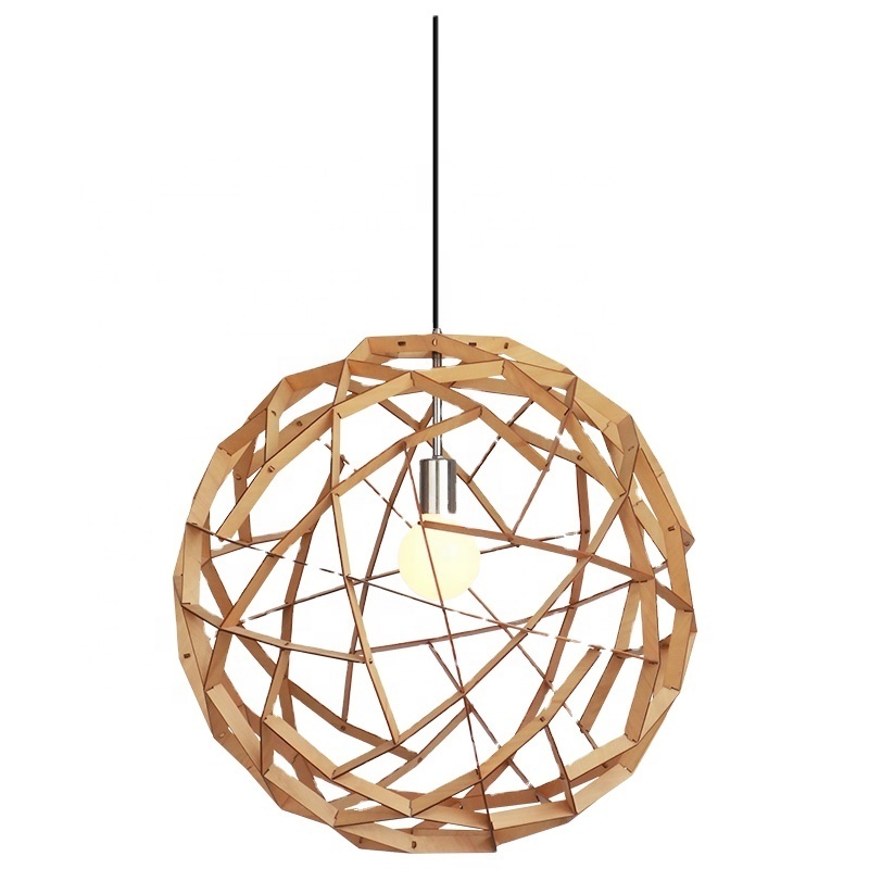 Modern bamboo decoration lighting wood suspension lantern ceiling light for parlor restaurant bar cafe home pendant lamp