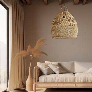 Hand Made Lampada De Rattan Bamboo Drop Lights For Bedroom Living Room Wicker Retro Lamp Oversizedr Rattan Ceiling Light