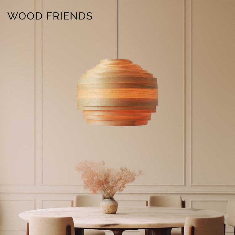 Hot Style Luxury Restaurant Decoration Fashion E27 Wood Veneer Pendant Lamp