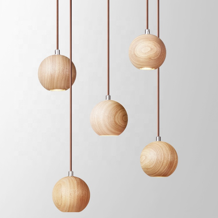 Morden Wooden Pendant Light Ball Hanging Lamp Creative Bar Living Room Lamps Decorative Lighting Fixture