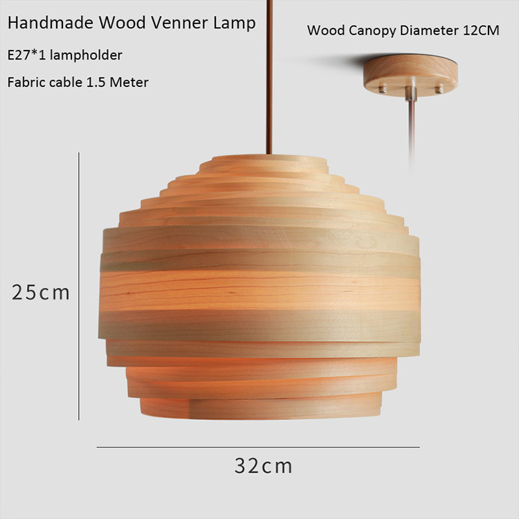 Hot Style Luxury Restaurant Decoration Fashion E27 Wood Veneer Pendant Lamp