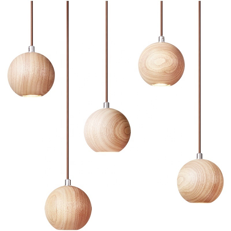 Morden Wooden Pendant Light Ball Hanging Lamp Creative Bar Living Room Lamps Decorative Lighting Fixture