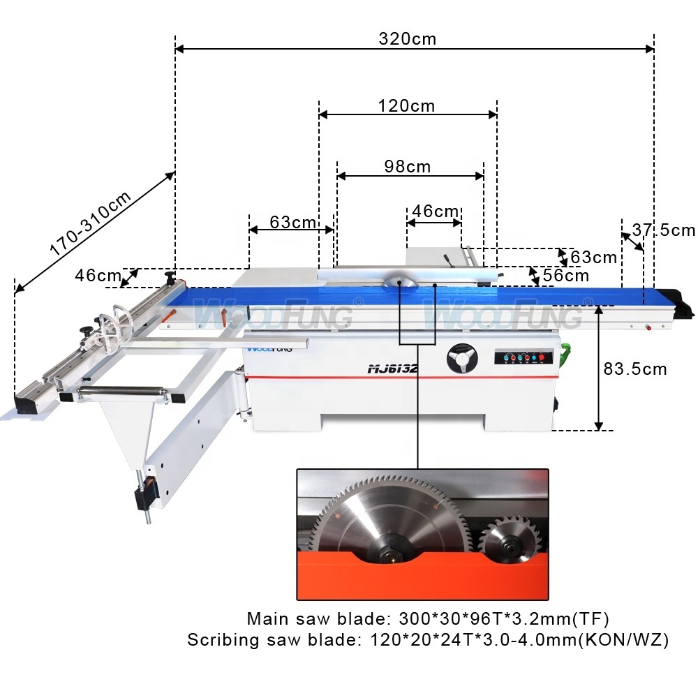 Wood sliding table panel saw Attachment Cutting Machine Precision industrial wood saws MJ6132 With CE