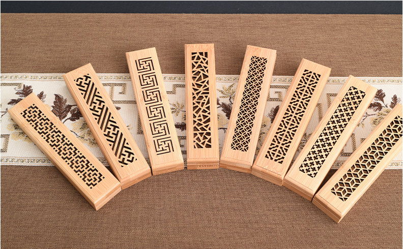 High Quality Chinese Handcraft Incense Sticks Burner Storage Box Rectangle Drawer Bamboo Wooden Incense Box