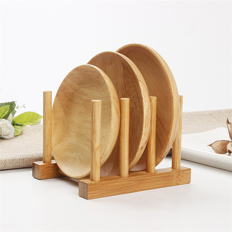 Creative Eco Friendly Bamboo Wooden Dish Rack Drainboard Drying Storage Holder Kitchen Bowl Organizer Wooden Plate Rack Shelf