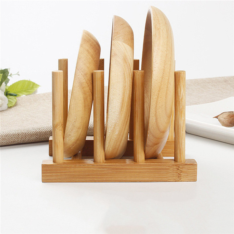 Creative Eco Friendly Bamboo Wooden Dish Rack Drainboard Drying Storage Holder Kitchen Bowl Organizer Wooden Plate Rack Shelf