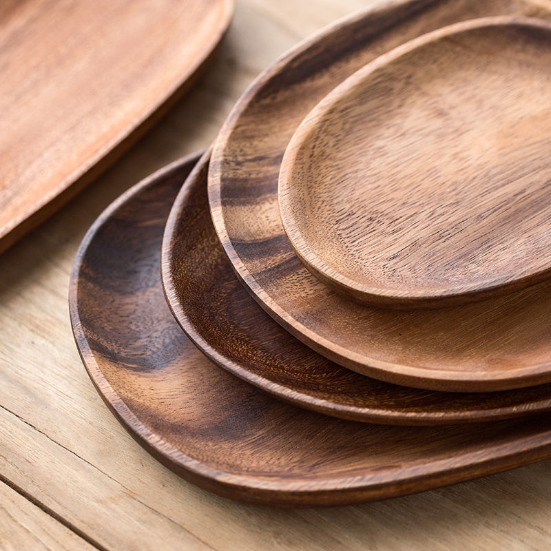 Household Kitchen Items Accessories Wooden Serving Plate Set Acacia Wood Irregular Shaped Dish And Plate