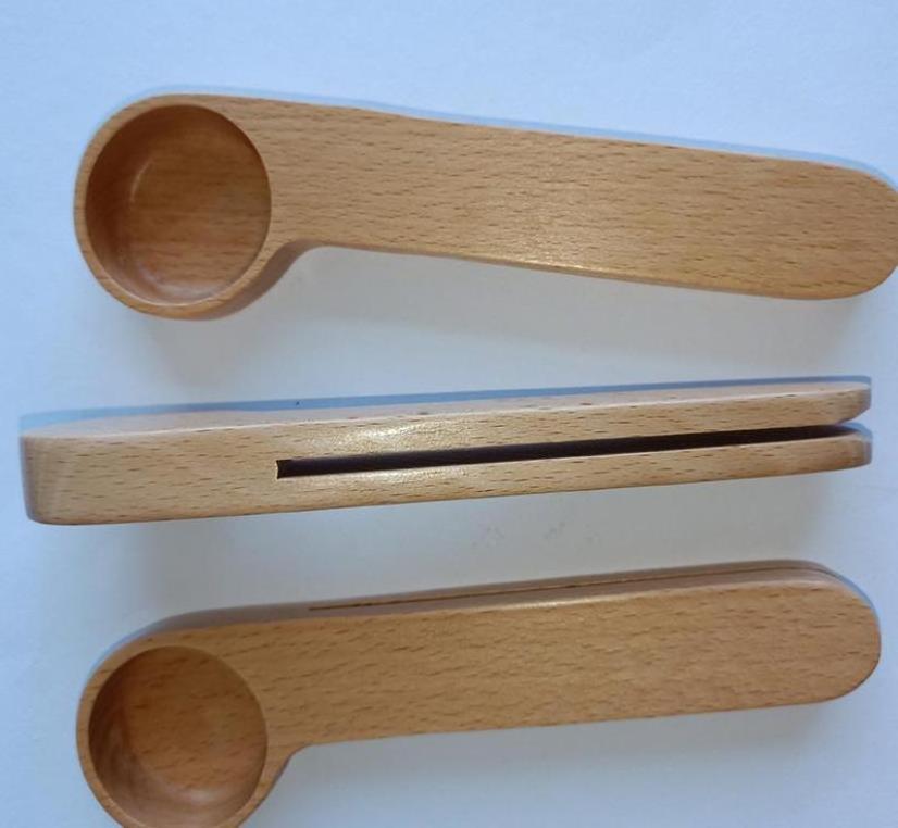 Hot Sale Customized Logo Long Handle Natural Beech Wood Coffee Measuring Spoon with Bag Clip