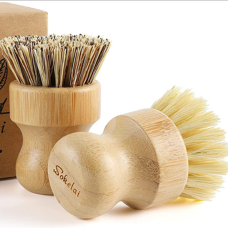 Natural Bristle Brush With bamboo handle Pot Brush Dishwasher Cleaning Brush for Kitchen