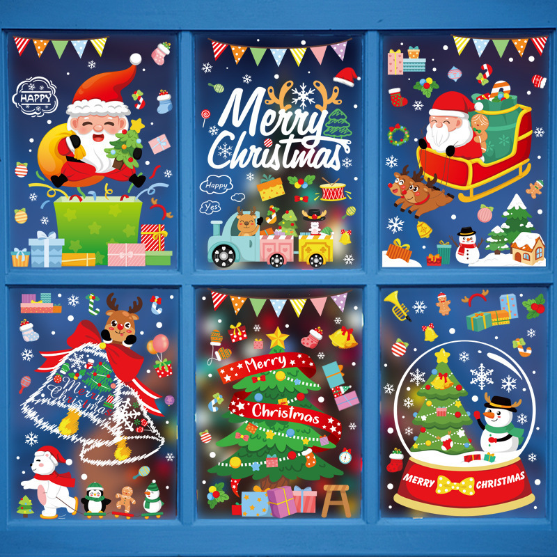 Christmas Theme Door Decorations Christmas Sticker Window Santa Claus Christmas Tree Decorative Stickers