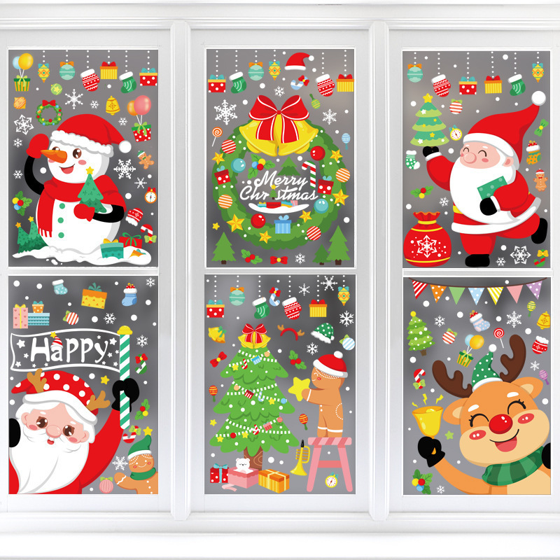 Christmas Theme Door Decorations Christmas Sticker Window Santa Claus Christmas Tree Decorative Stickers