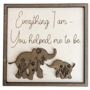 Mother's Day Gift Elephant Bear Graved Picture Frame Wooden Photo Frames Craft for Mom Home Decor