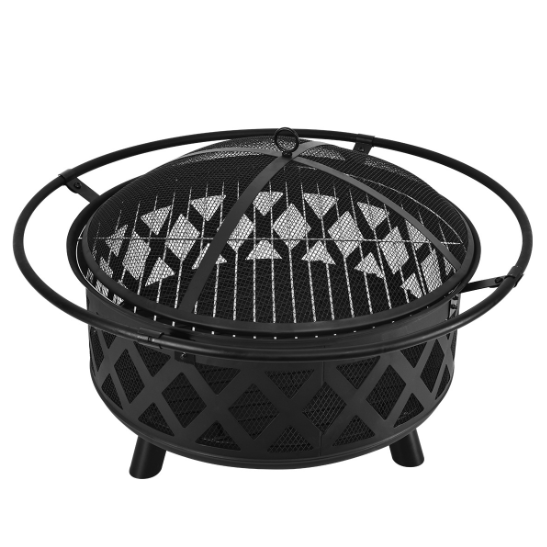 Factory Fire Pit Round FirePits Outdoor Wood Burning Chimenea Outdoor Fireplace Black Steel Chimney with Log Grate