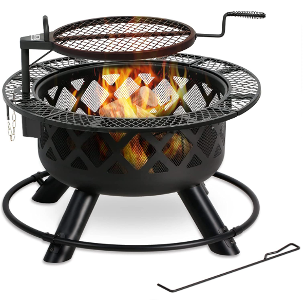 Factory Fire Pit Round FirePits Outdoor Wood Burning Chimenea Outdoor Fireplace Black Steel Chimney with Log Grate